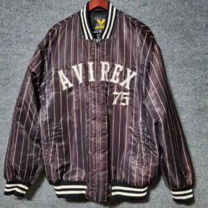 Vintage Y2K Avirex 75 Satin Bomber Jacket Mens Large Striped Grunge Streetwear